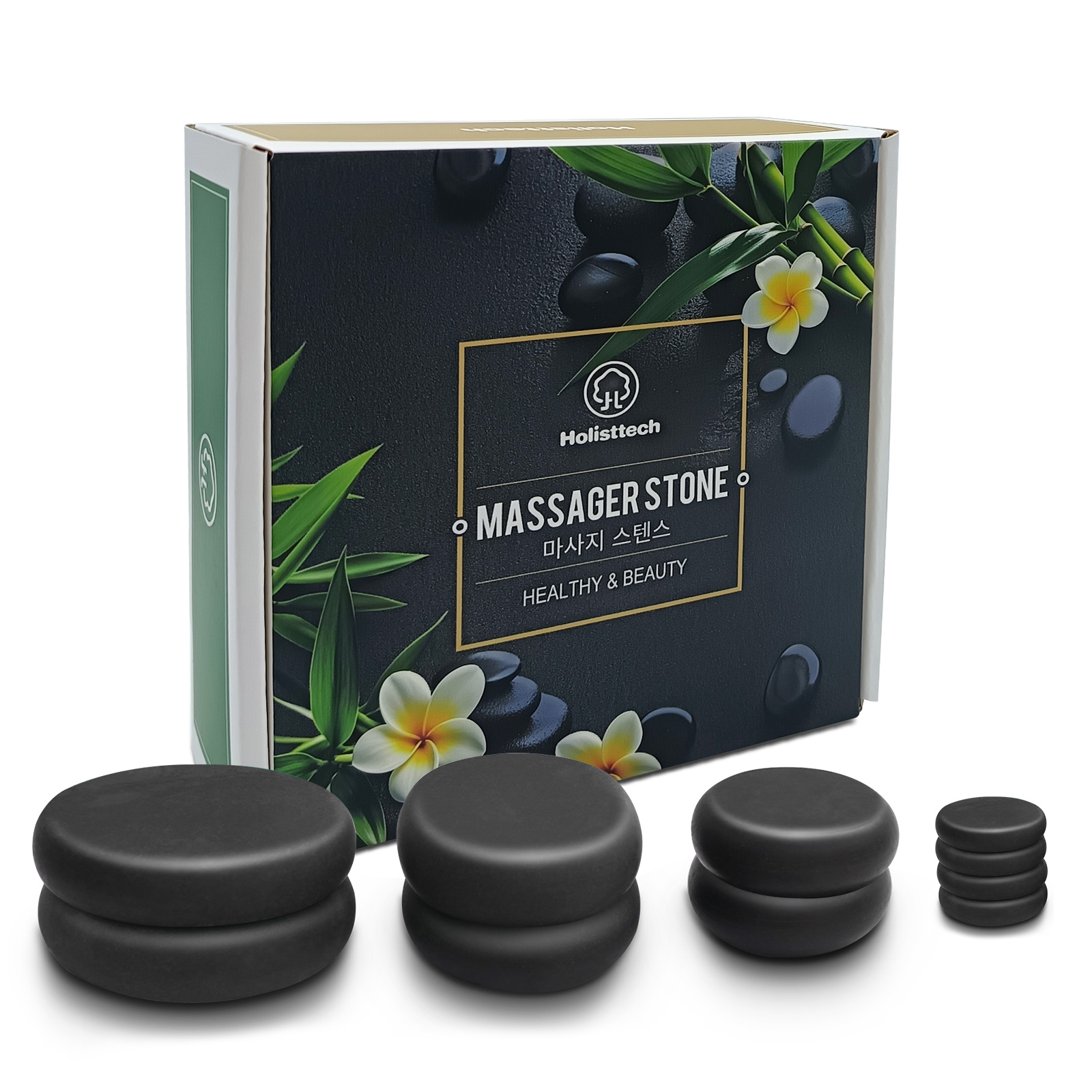 Spa Wellness Locations - 마사지 핫 스톤 세트, 10피스 블랙